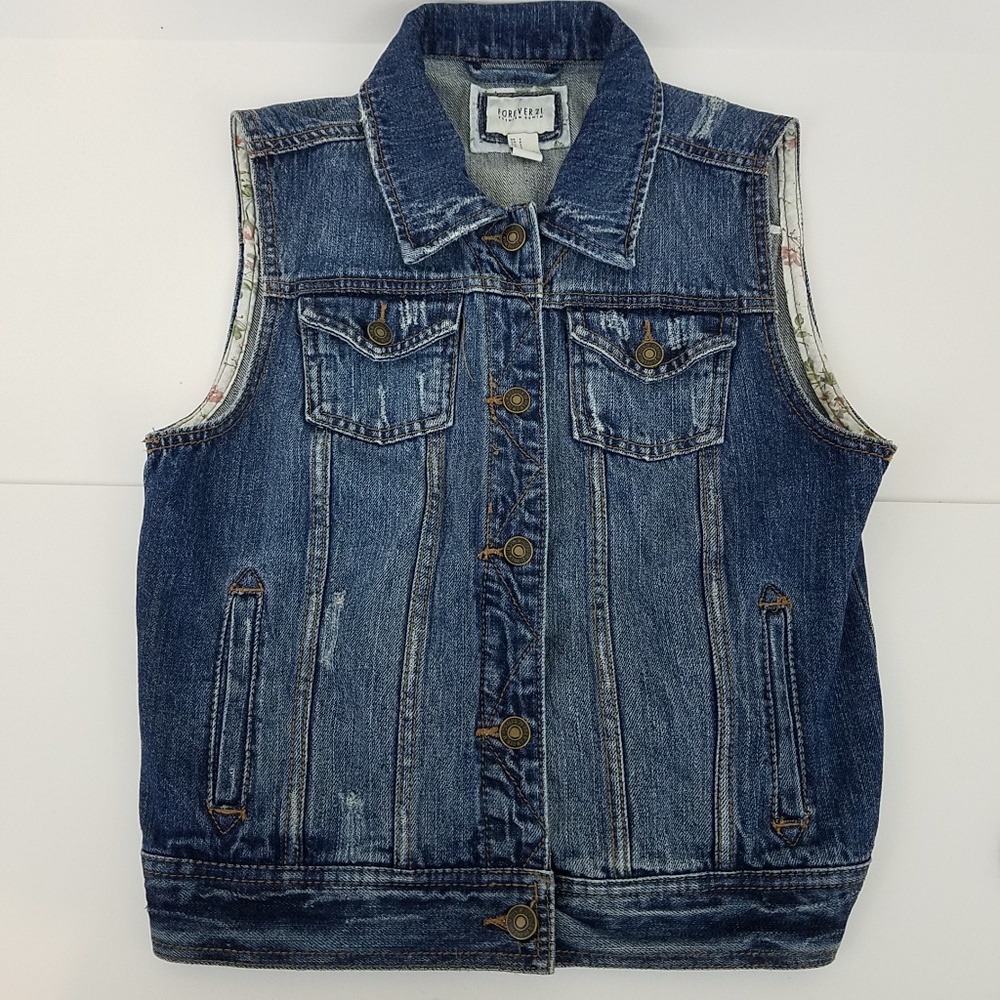 Forever 21 Denim Vest Distressed Sz Small